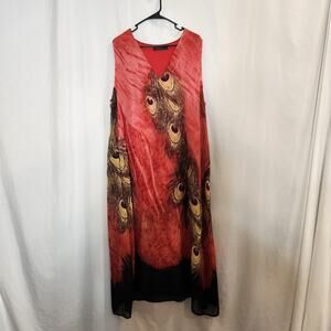 ZANZEA COLLECTION Red Black Gold Artsy‎ Art To Wear Peacock Feather Womens 5X